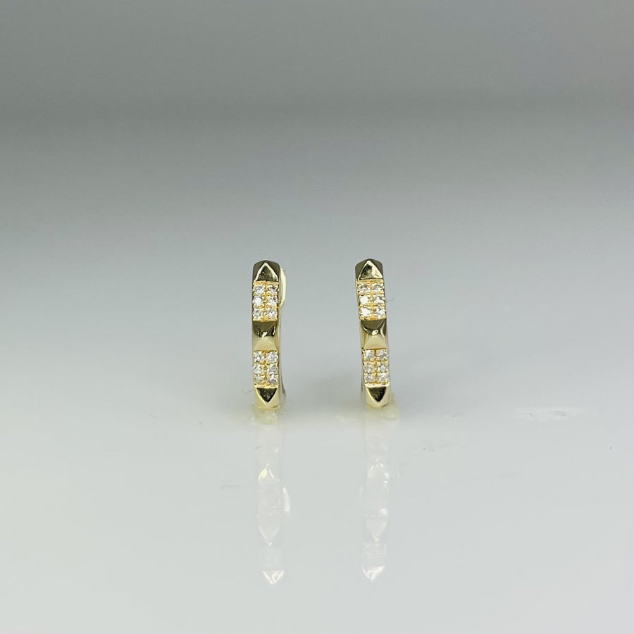 14K Yellow Gold Pave Diamond Mini Pyramid Huggies 2x11mm 0.05ct