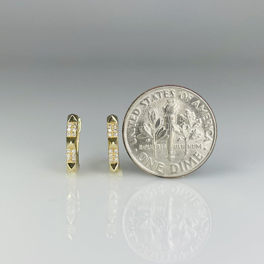 14K Yellow Gold Pave Diamond Mini Pyramid Huggies 2x11mm 0.05ct