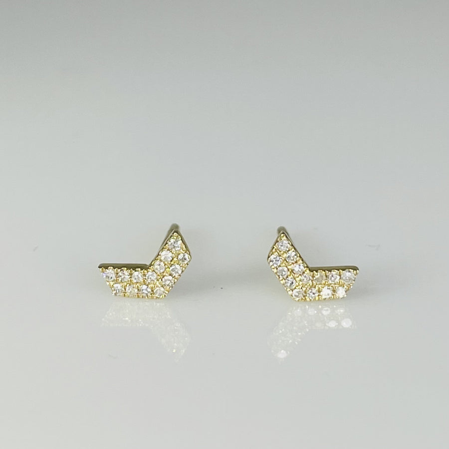 14K Yellow Gold Chevron Diamond Studs 0.07ct