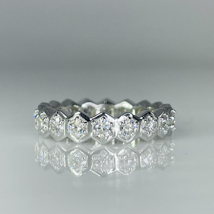 14K White Gold Honeycomb Diamond Eternity Band 1.20ct