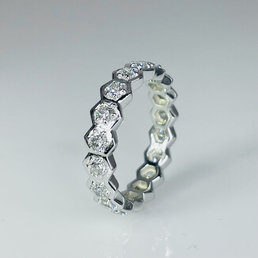 14K White Gold Honeycomb Diamond Eternity Band 1.20ct