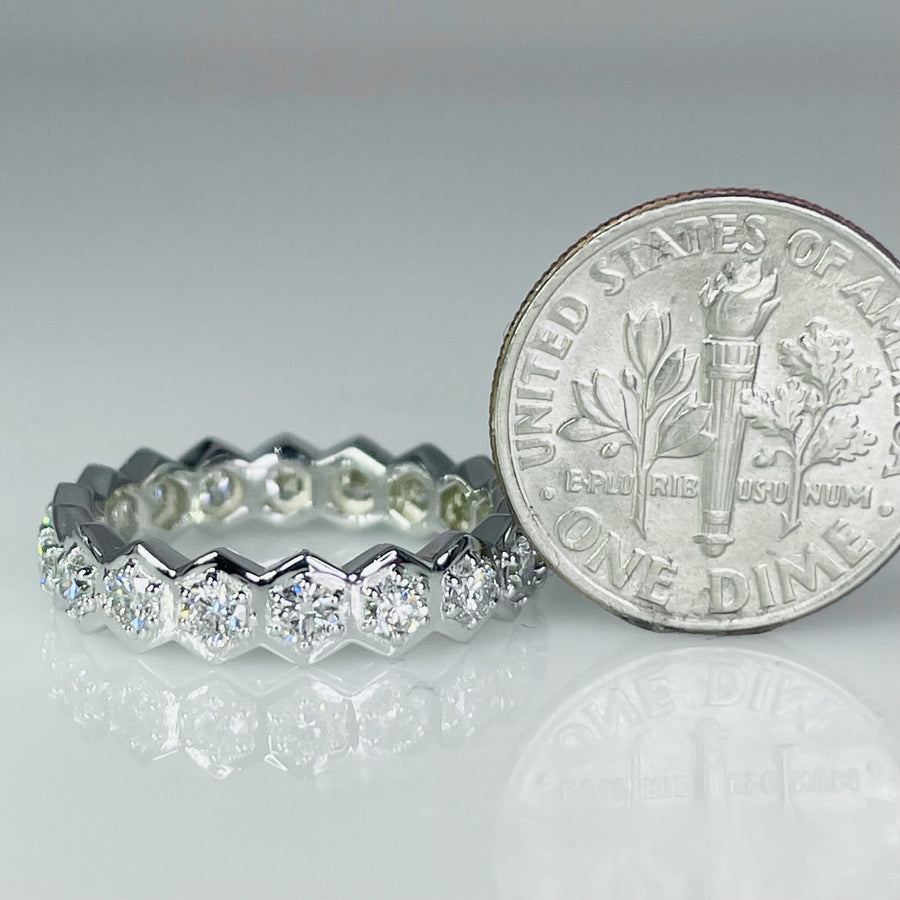 14K White Gold Honeycomb Diamond Eternity Band 1.20ct