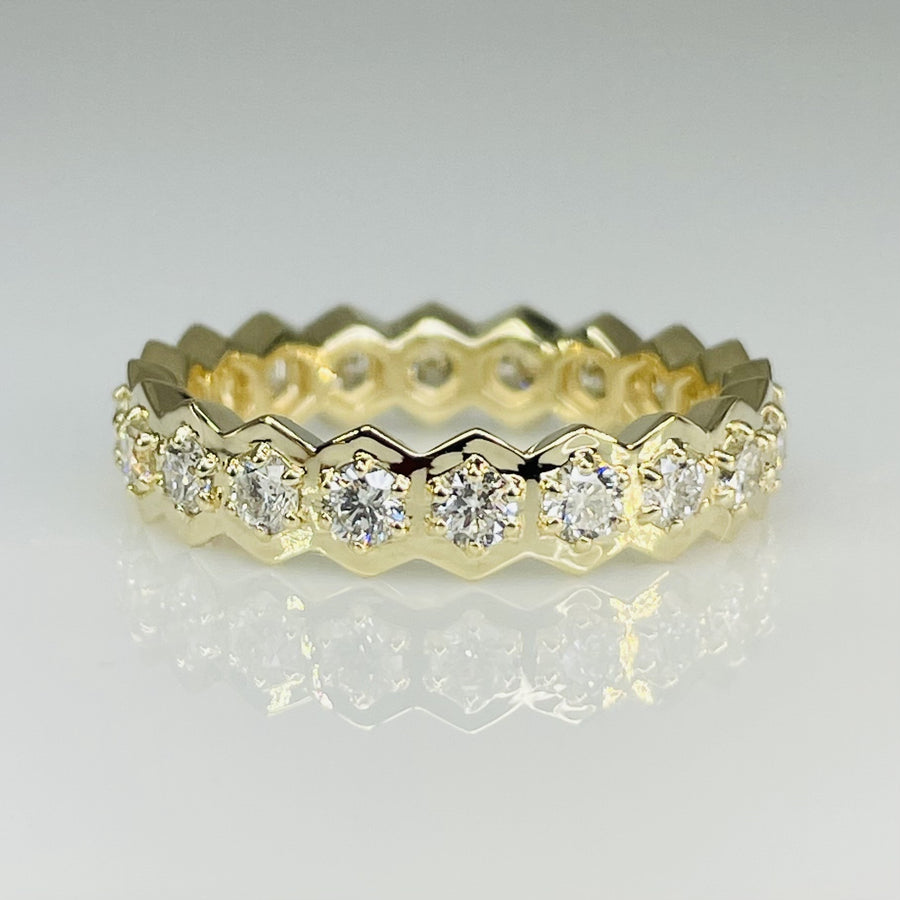 14K Yellow Gold Honeycomb Diamond Eternity Band 1.31ct