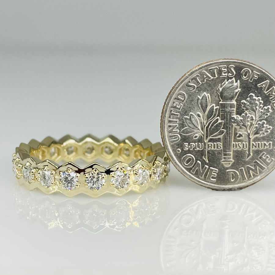 14K Yellow Gold Honeycomb Diamond Eternity Band 1.31ct
