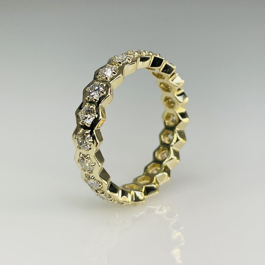 14K Yellow Gold Honeycomb Diamond Eternity Band 1.31ct