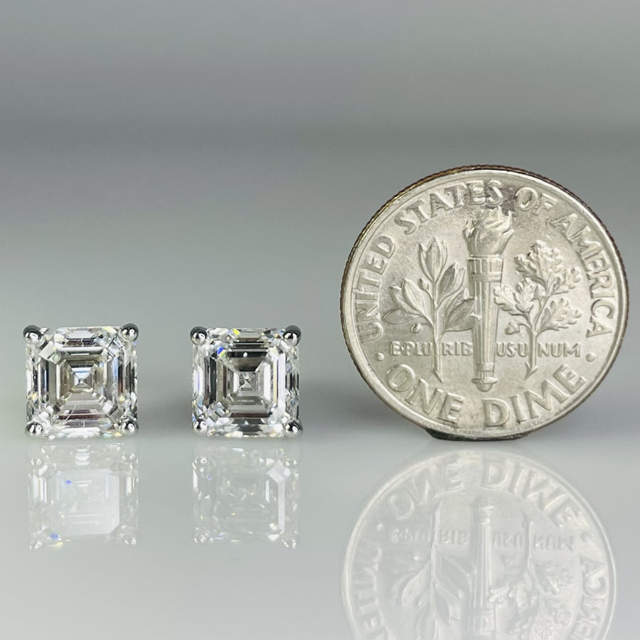 14K White Gold Lab Grown Asscher Cut Diamond Studs 2.03/2.02ct