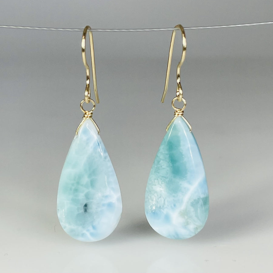 Teardrop Larimar Earrings 11x22mm