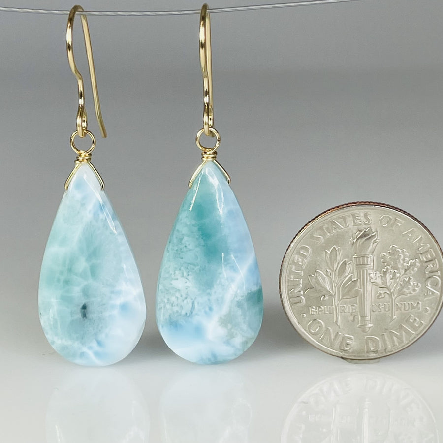 Teardrop Larimar Earrings 11x22mm