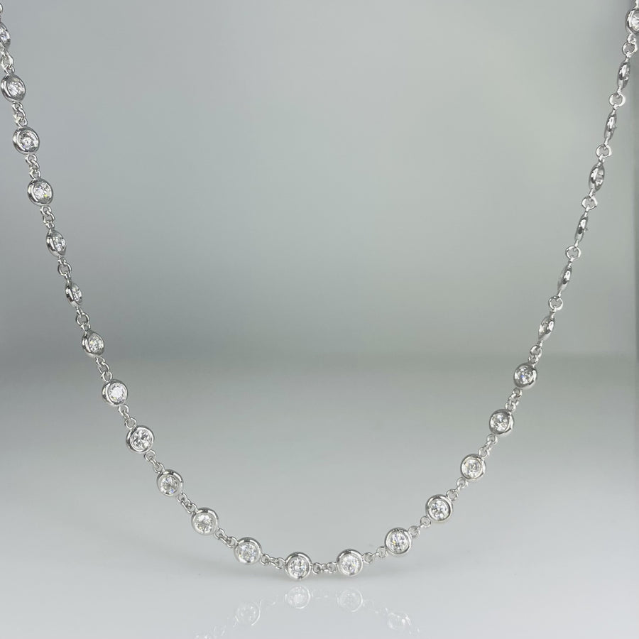 14K White Gold Diamond Bezel Necklace 2.85ct