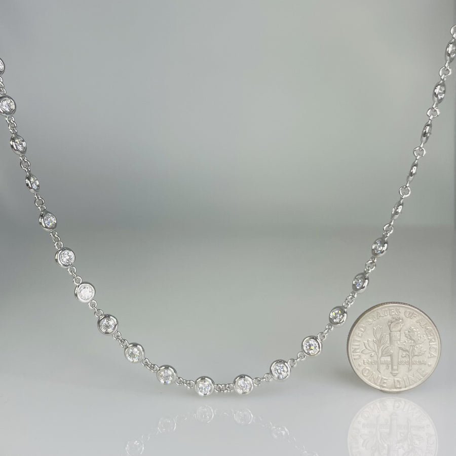 14K White Gold Diamond Bezel Necklace 2.85ct