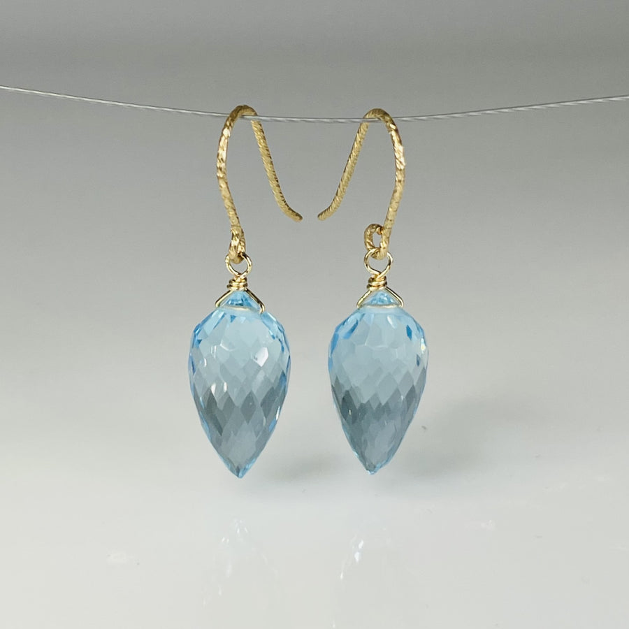 Reverse Briolette Blue Topaz Earrings 8x15mm