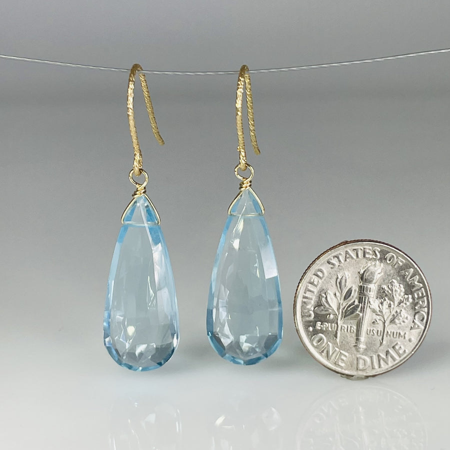 Elongated Blue Topaz Teardrop Earrings 10x23mm