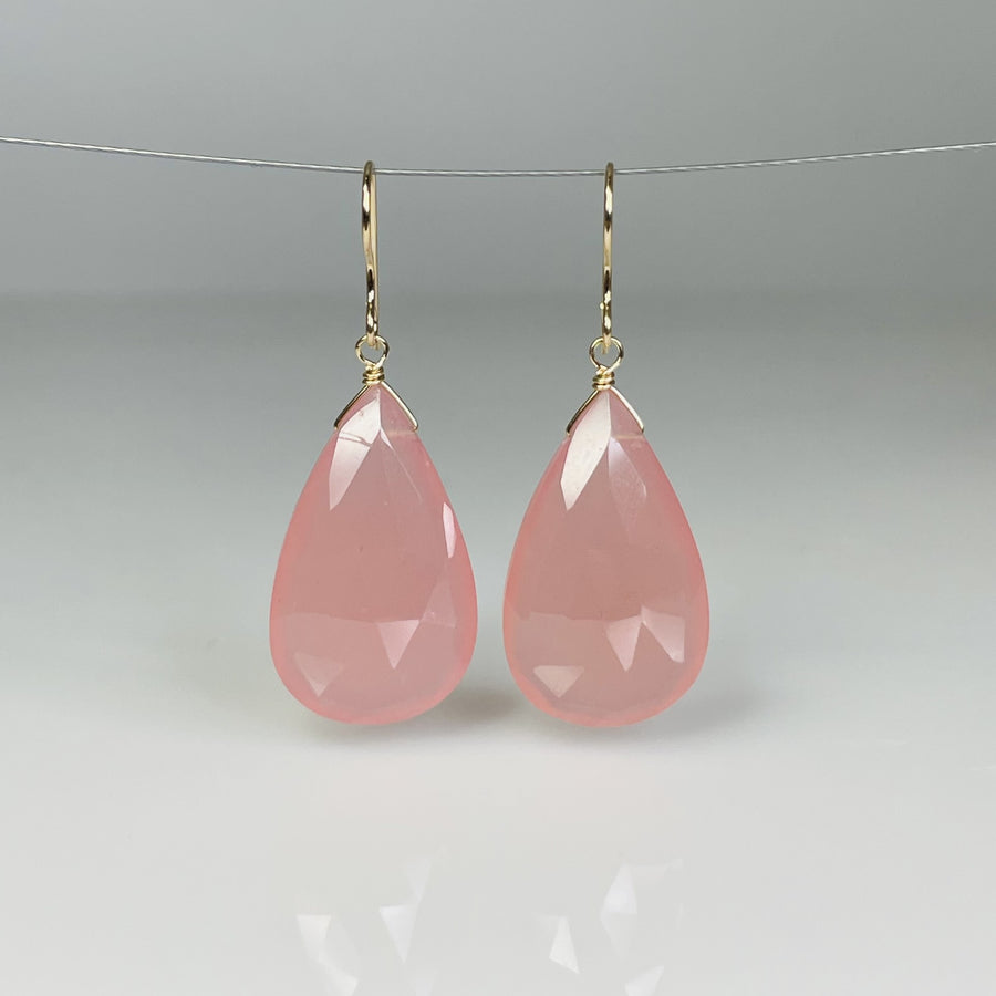 Teardrop Pink Chalcedony Earrings 15x25mm