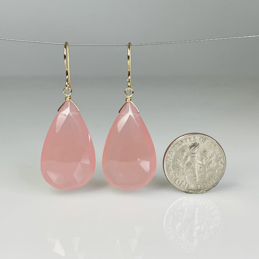 Teardrop Pink Chalcedony Earrings 15x25mm
