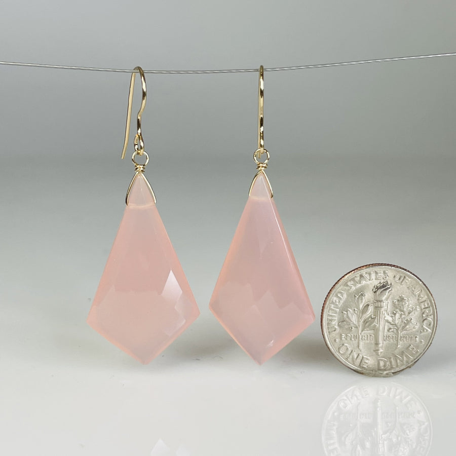 Pink Chalcedony Kite Shaped Earrings 18x30mm