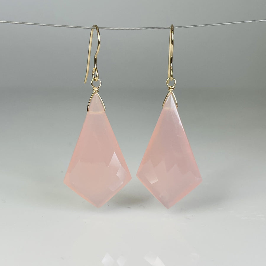 Pink Chalcedony Kite Shaped Earrings 18x30mm