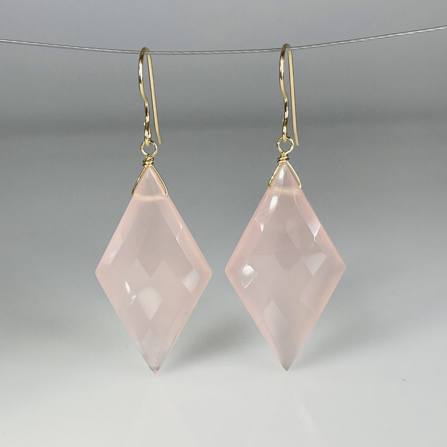 Kite Shaped Pink Chalcedony Earrings 18x32mm