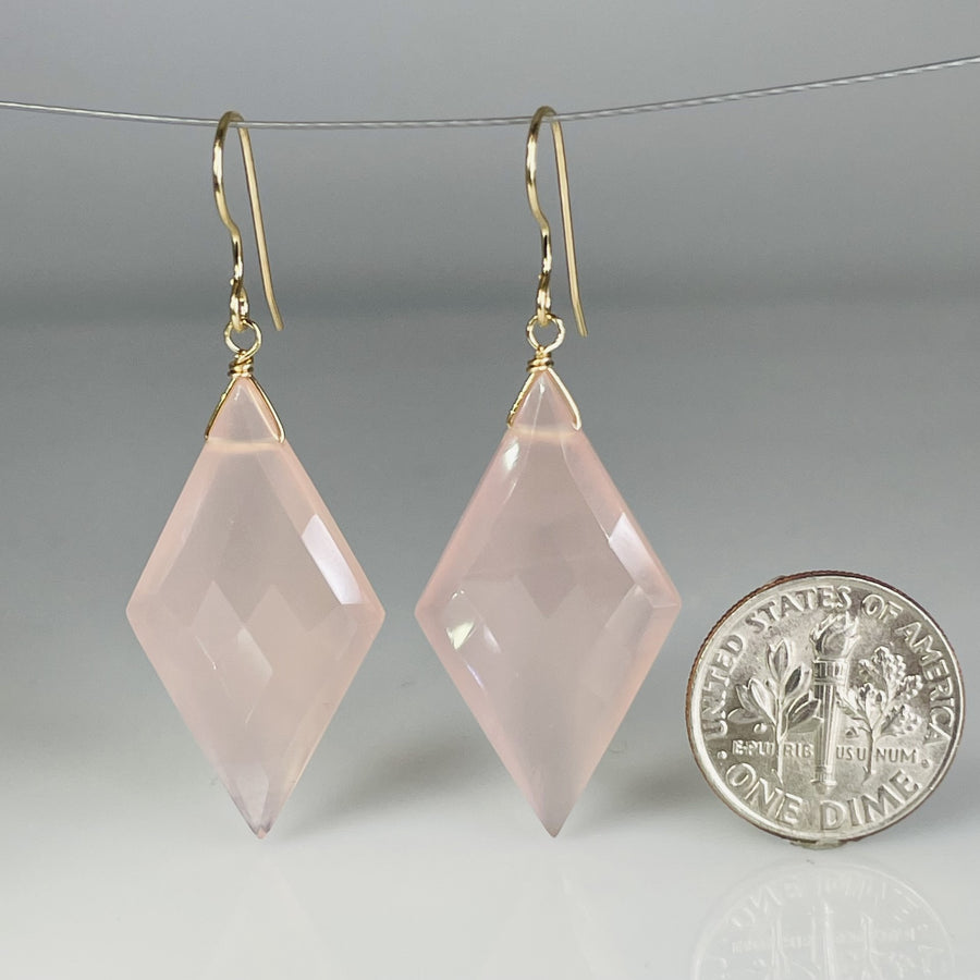 Kite Shaped Pink Chalcedony Earrings 18x32mm