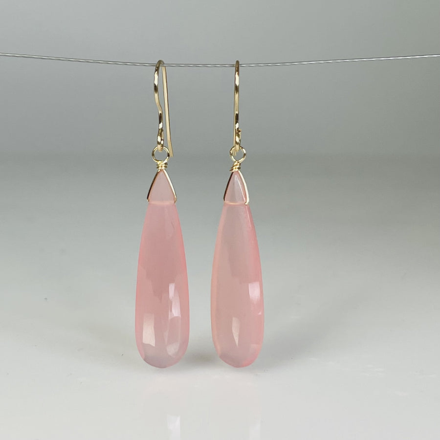 Teardrop Pink Chalcedony Earrings 8x30mm