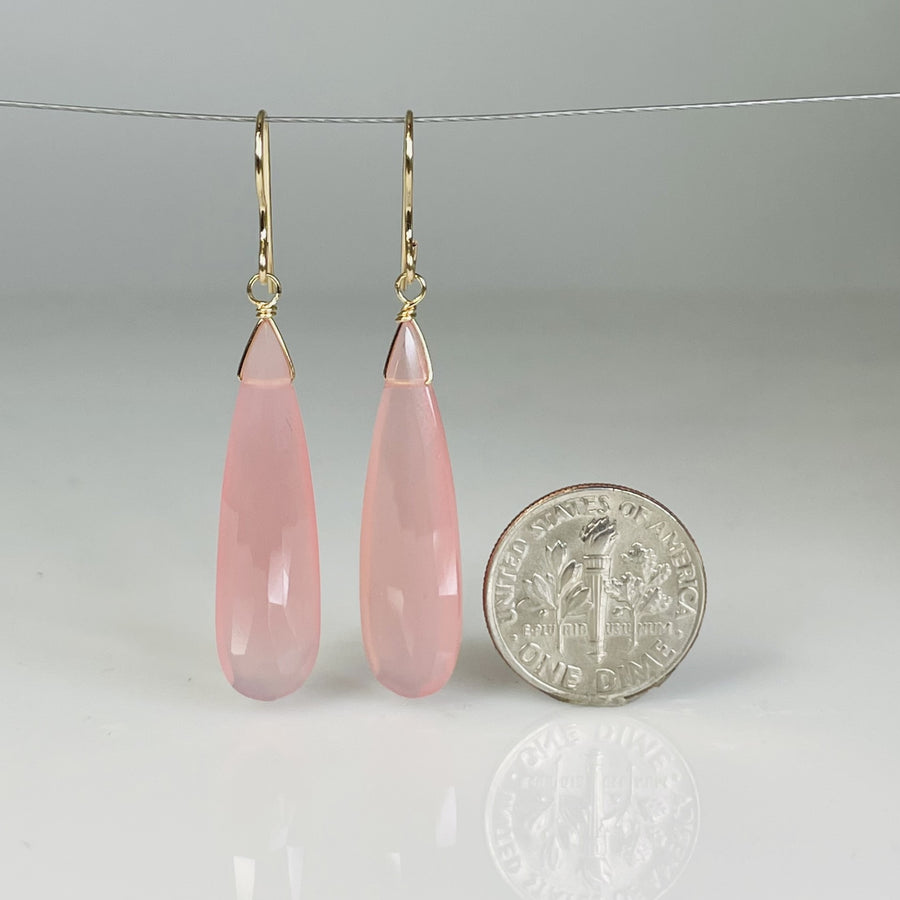 Teardrop Pink Chalcedony Earrings 8x30mm