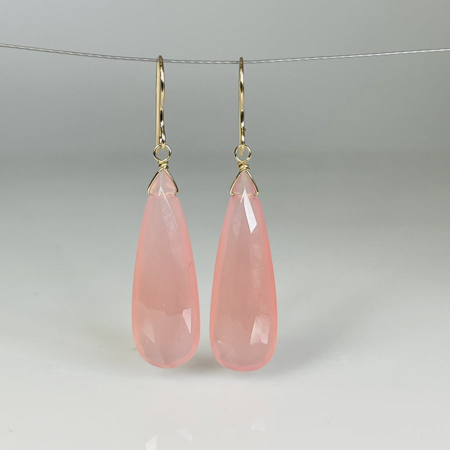 Teardrop Pink Chalcedony Earrings 10x30mm