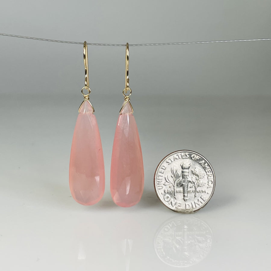 Teardrop Pink Chalcedony Earrings 10x30mm