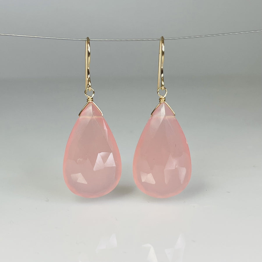 Teardrop Pink Chalcedony Earrings 15x25mm