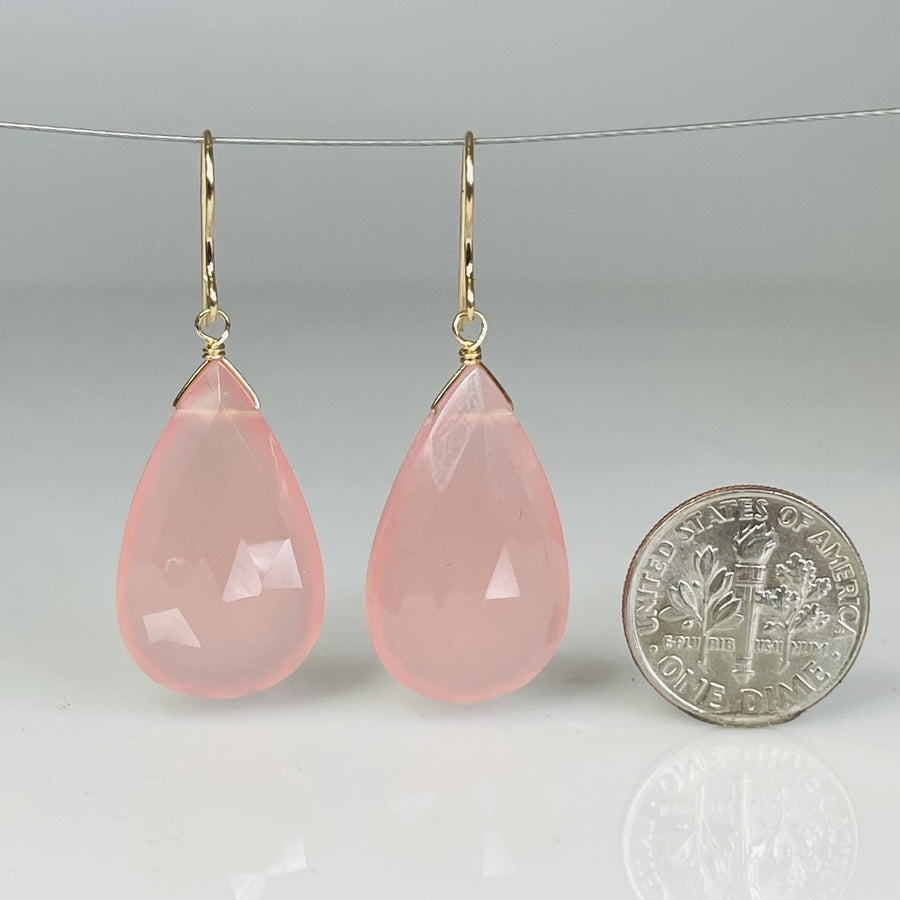 Teardrop Pink Chalcedony Earrings 15x25mm