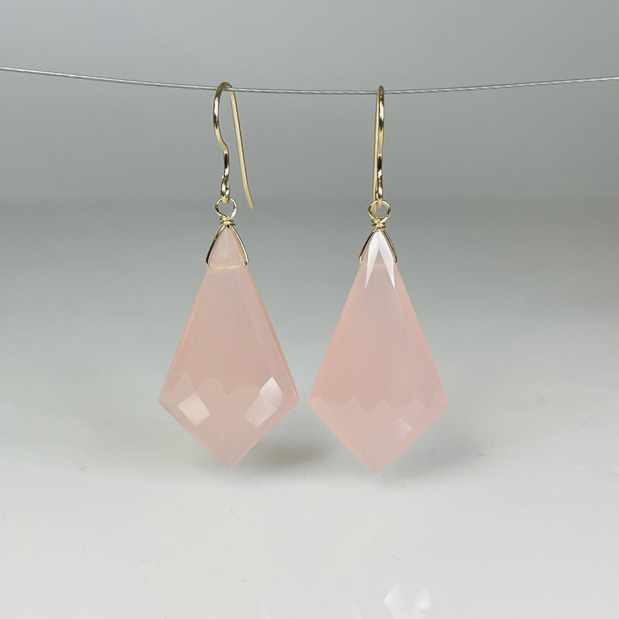 Kite Shaped Pink Chalcedony Earrings 17x29mm