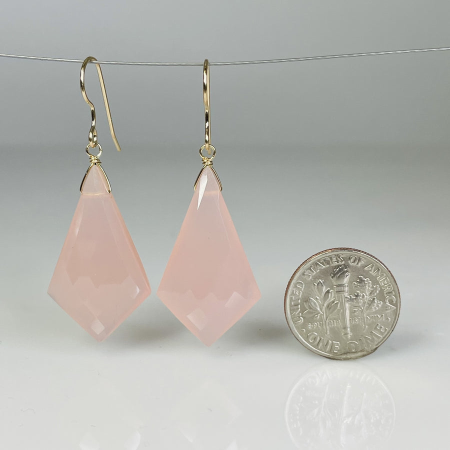 Kite Shaped Pink Chalcedony Earrings 17x29mm