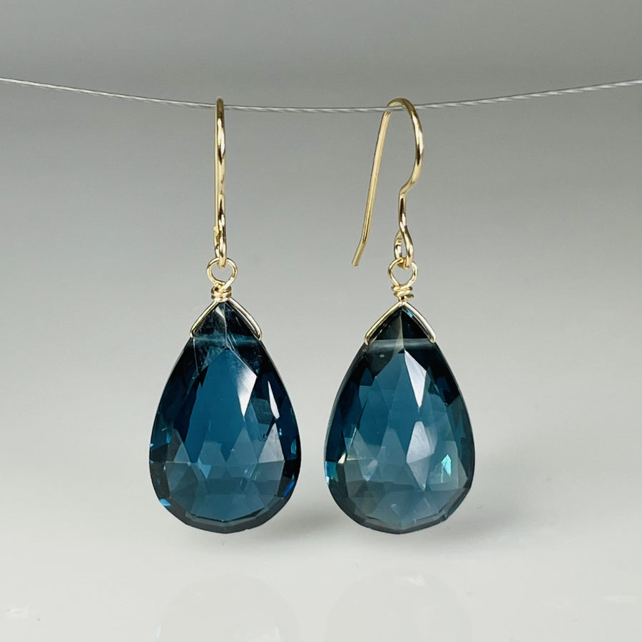Pear Shaped London Blue Hydro Quartz Earrings 12x20mm