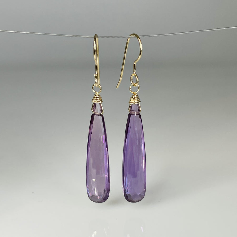 Elongated Bi-Color Hydro Quartz Drop Earrings 6x29mm