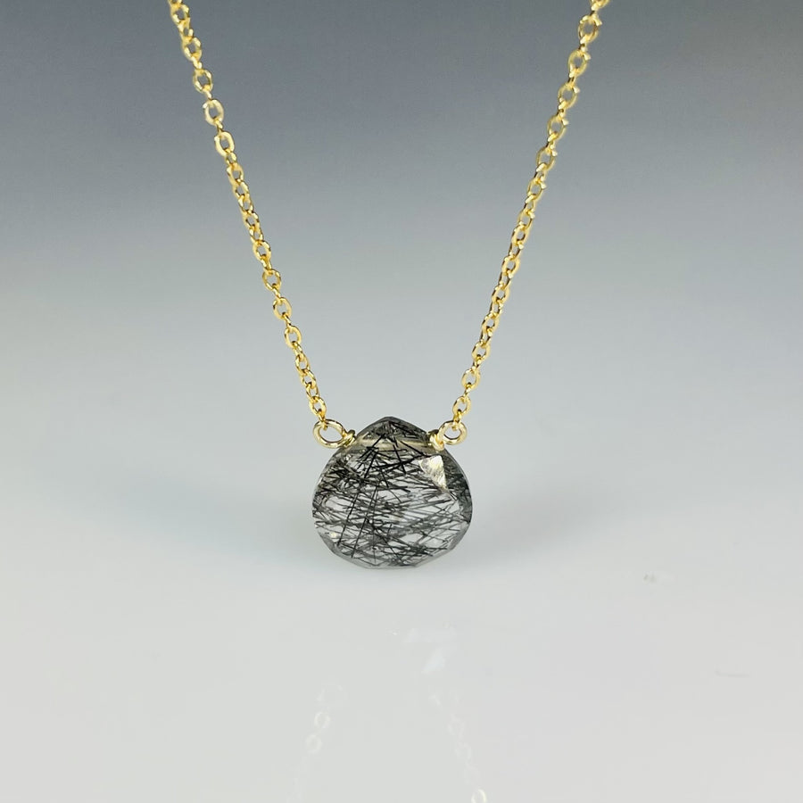 Black Rutilated Quartz Drop Necklace 10mm