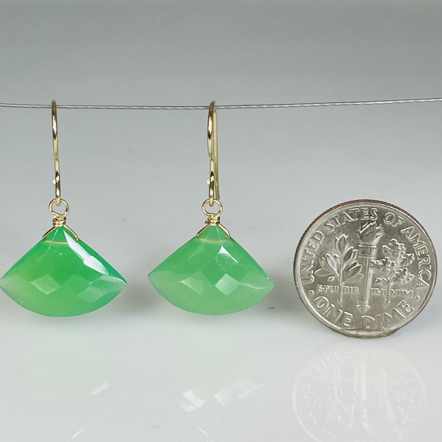 Mini Fan Shaped Green Chalcedony Earrings 12x17mm
