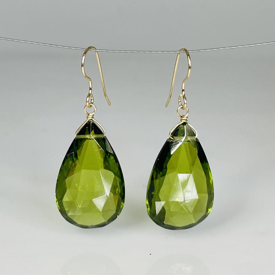 Teardrop Peridot Hydro Quartz Earrings 15x25mm