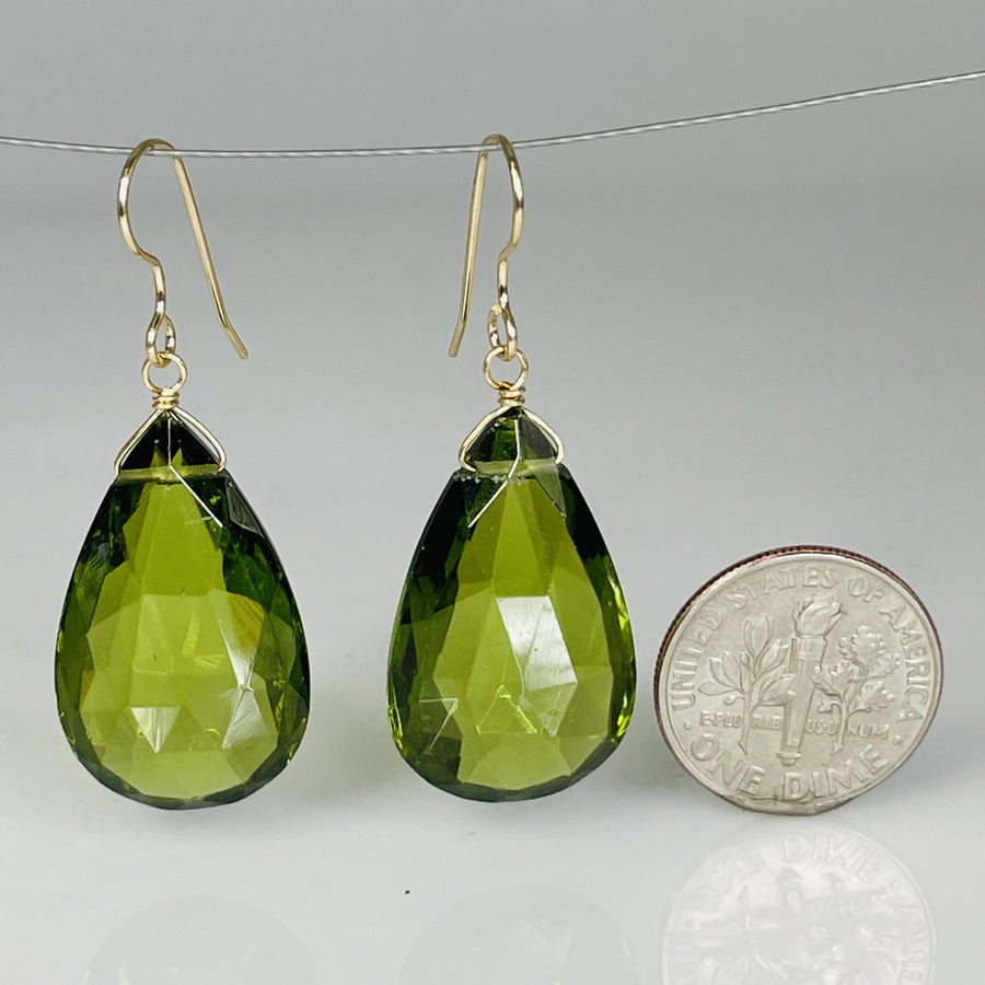 Teardrop Peridot Hydro Quartz Earrings 15x25mm