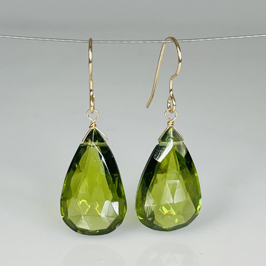 Teardrop Peridot Hydro Quartz Earrings 12x20mm