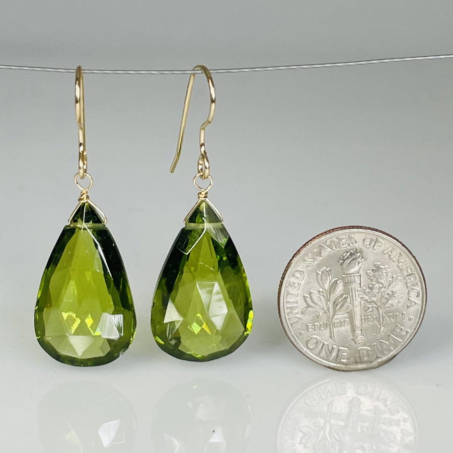 Teardrop Peridot Hydro Quartz Earrings 12x20mm