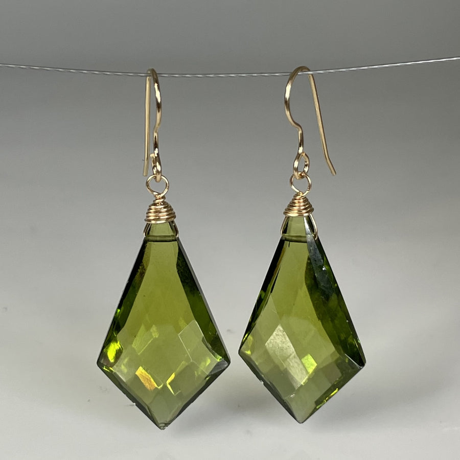 Kite Shaped Peridot Hydro Quartz Earrings 17x30mm