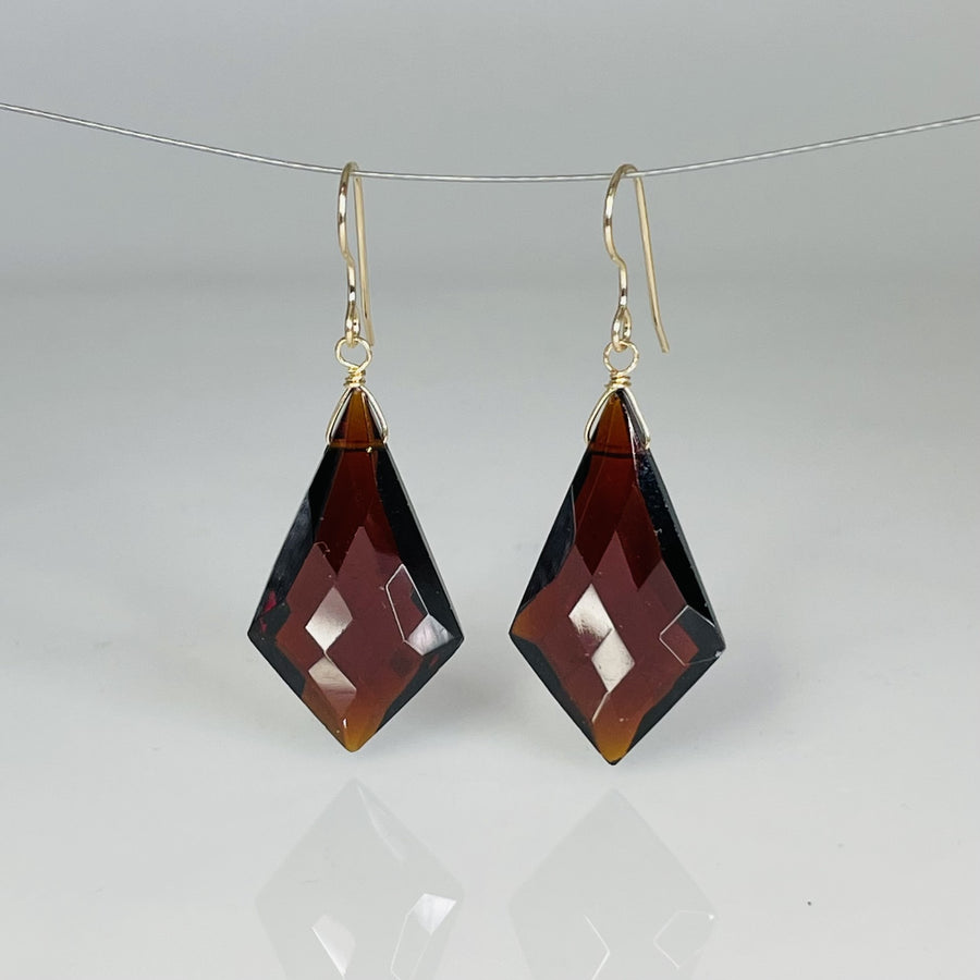 Kite Shape Garnet Hydro Quartz Earrings 15x30mm