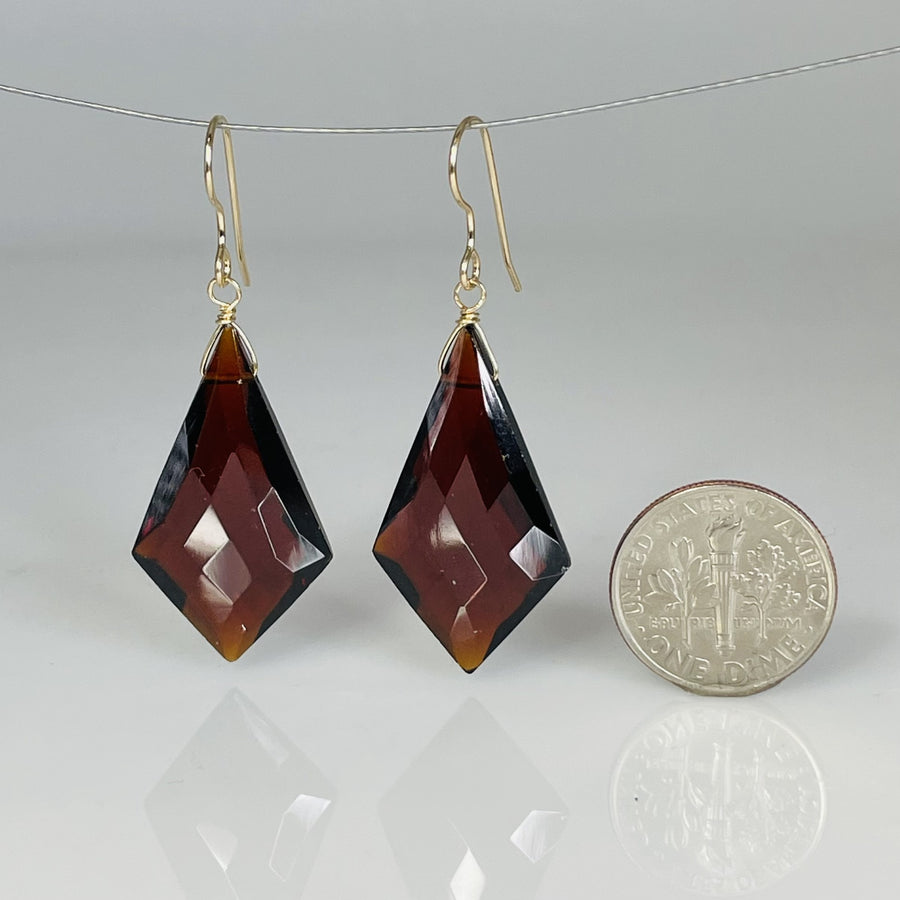 Kite Shape Garnet Hydro Quartz Earrings 15x30mm