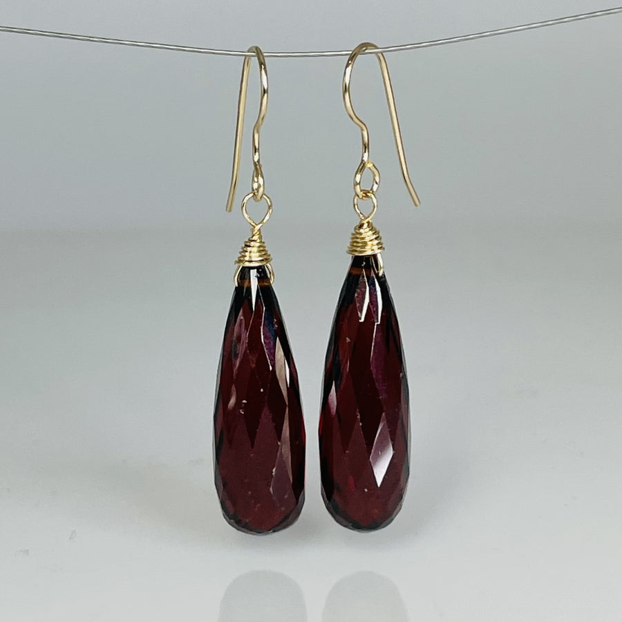 Briolette Garnet Hydro Quartz Earrings 7x25mm