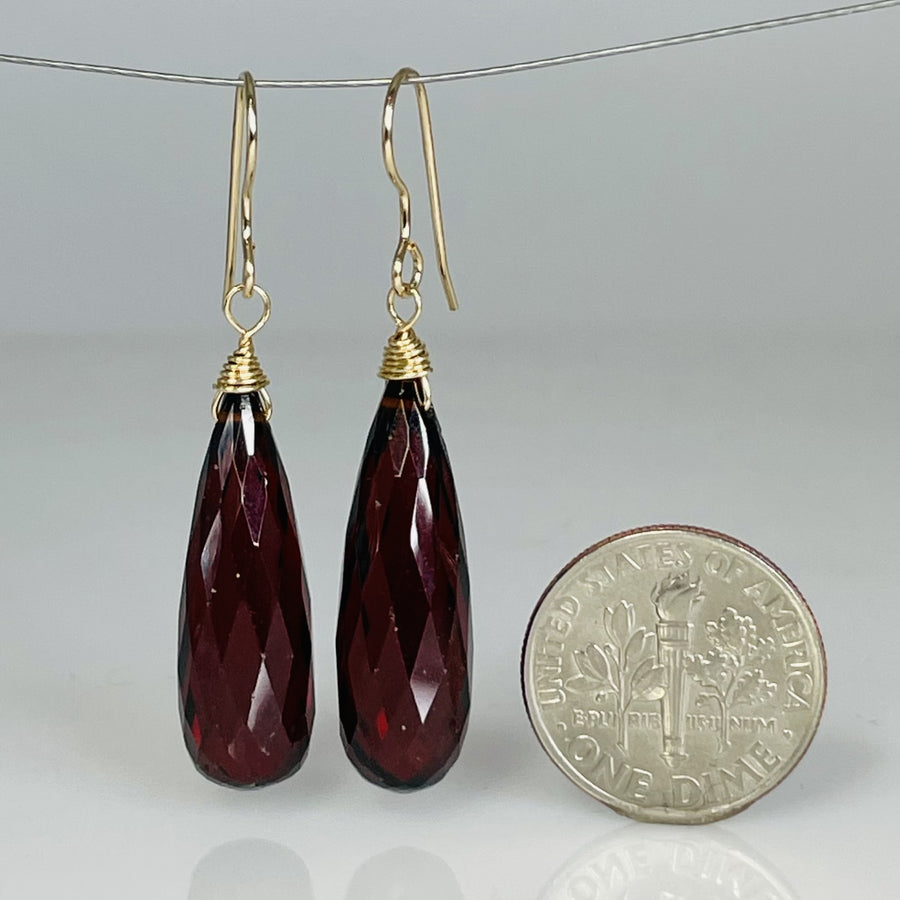 Briolette Garnet Hydro Quartz Earrings 7x25mm