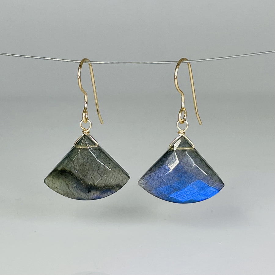 Fan Shaped Labradorite Earrings 15x17mm