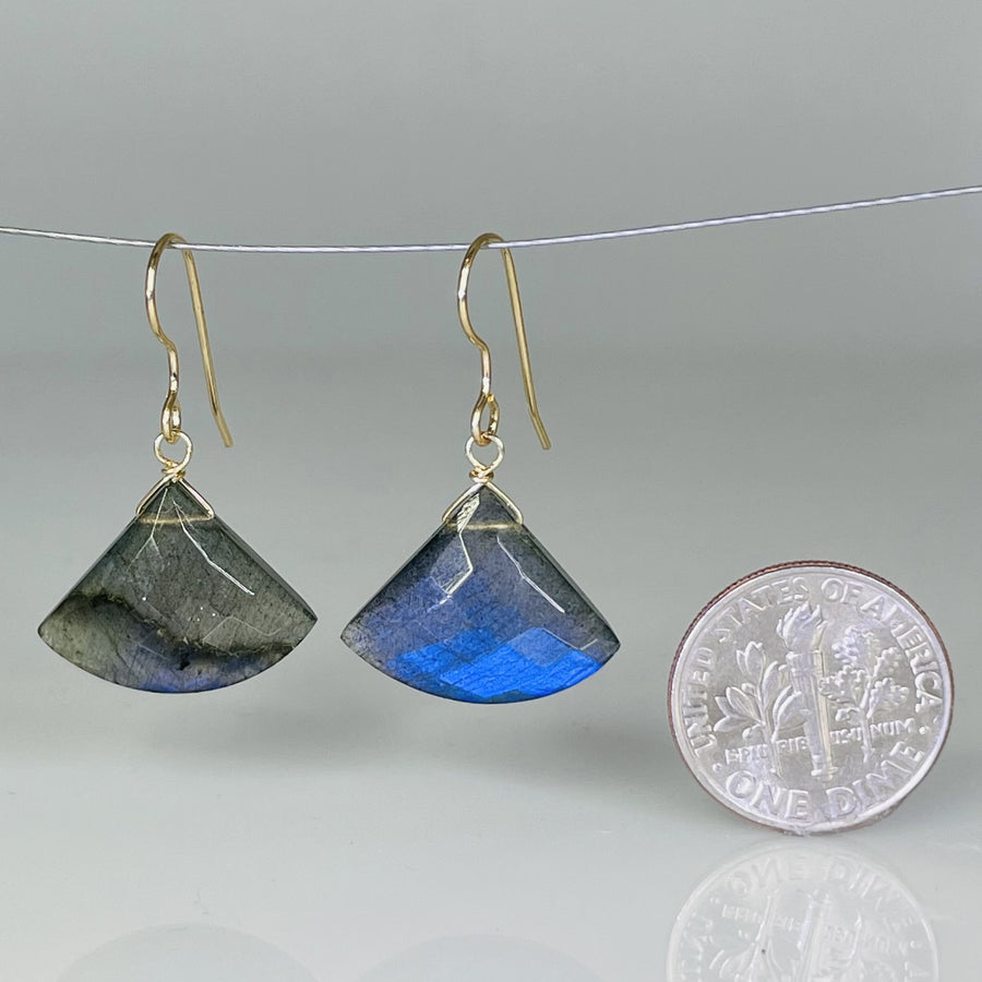 Fan Shaped Labradorite Earrings 15x17mm