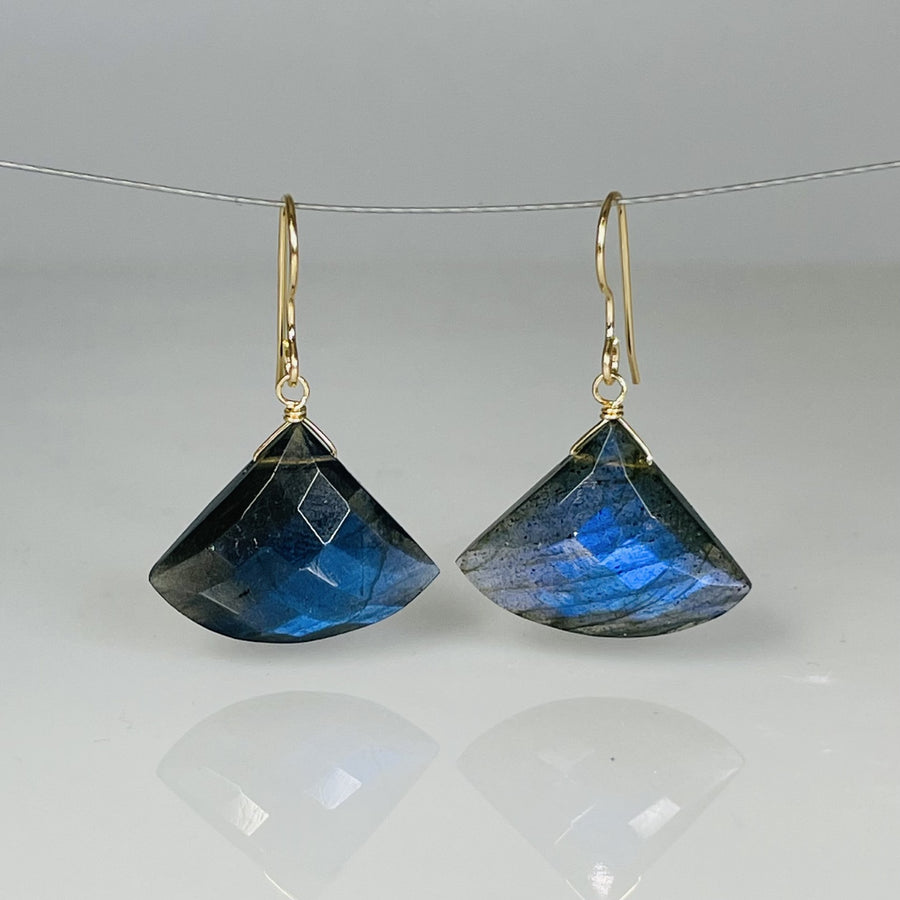 Fan Shaped Labradorite Earrings 15x27mm