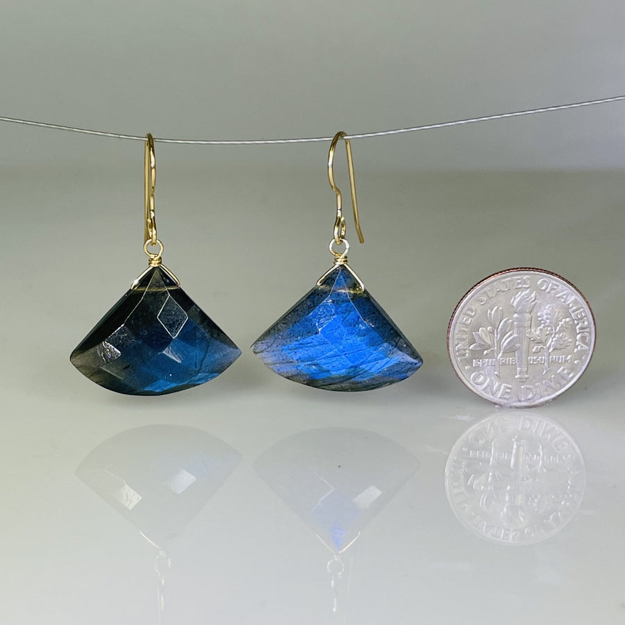 Fan Shaped Labradorite Earrings 15x27mm