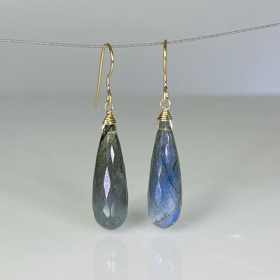 Elongated Labradorite Drop Earrings 7x27mm