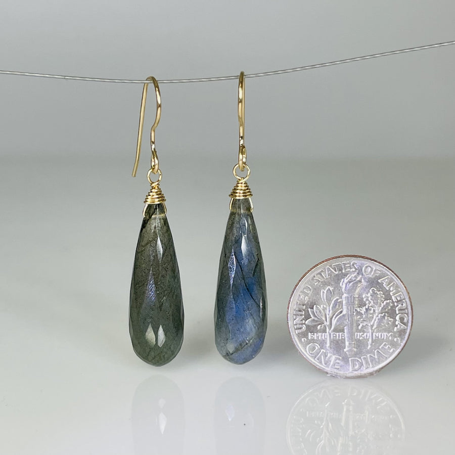 Elongated Labradorite Drop Earrings 7x27mm