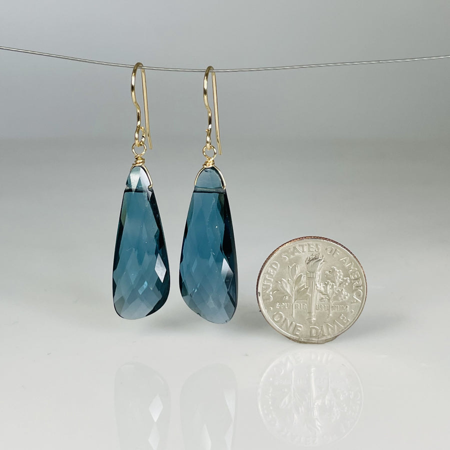 Asymmetrical London Blue Hydro Quartz Earrings 10x26mm